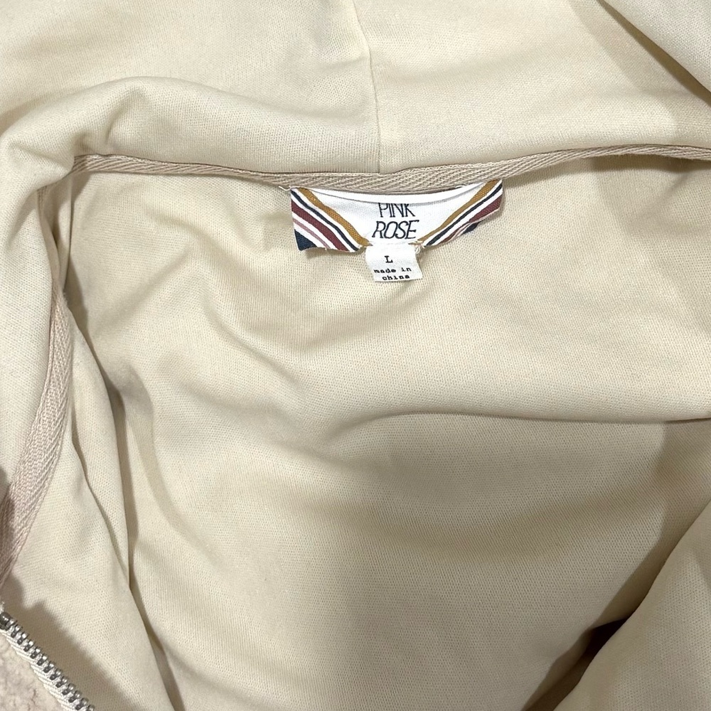 Pink Rose Cream Sherpa Zip Hoodie Jacket - Picture 2 of 4